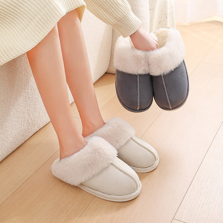 Fuzzy House Slippers with Faux Wool Insole and Non-Slip Sole
