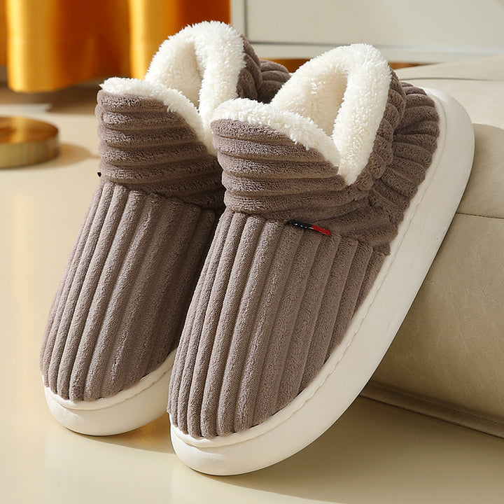 Plush Striped House Shoes for Women and Men, Indoor and Outdoor