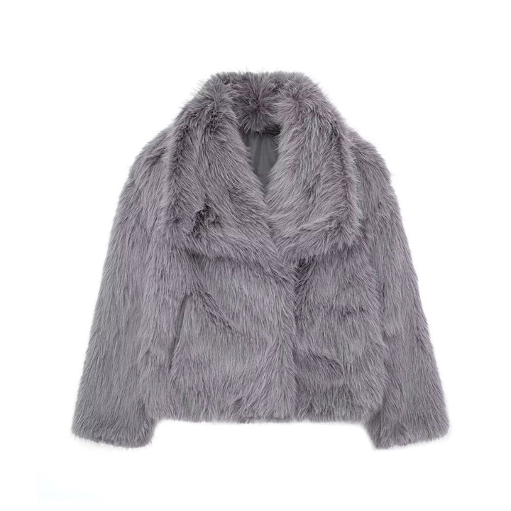 Fluffy faux fur jacket with a lapel collar and long sleeves