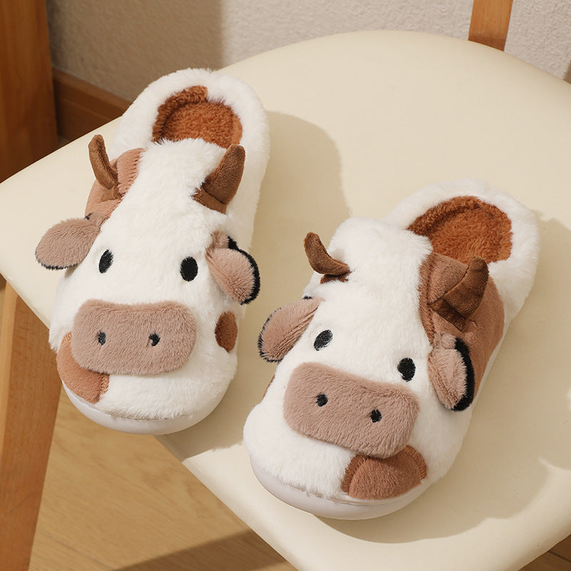 Fluffy Cow Slippers for Women with Non-Slip Sole
