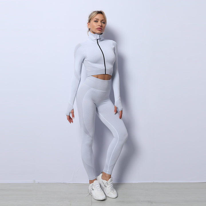Woman in seamless three-piece gym set