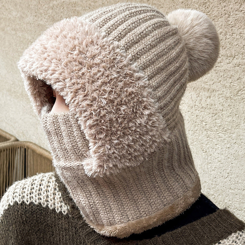 Knit Hood with Built-In Scarf, Warm and Windproof All-in-One