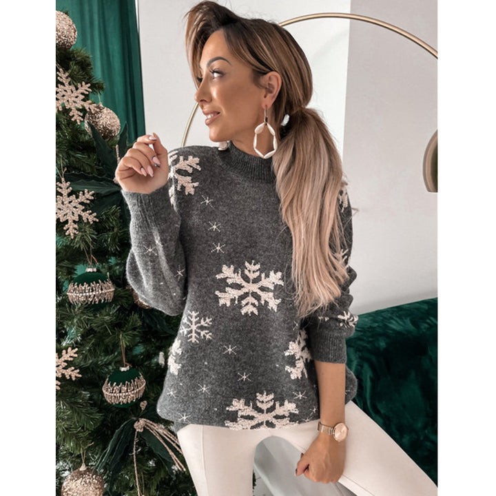 Woman in a fuzzy snowflake sweater