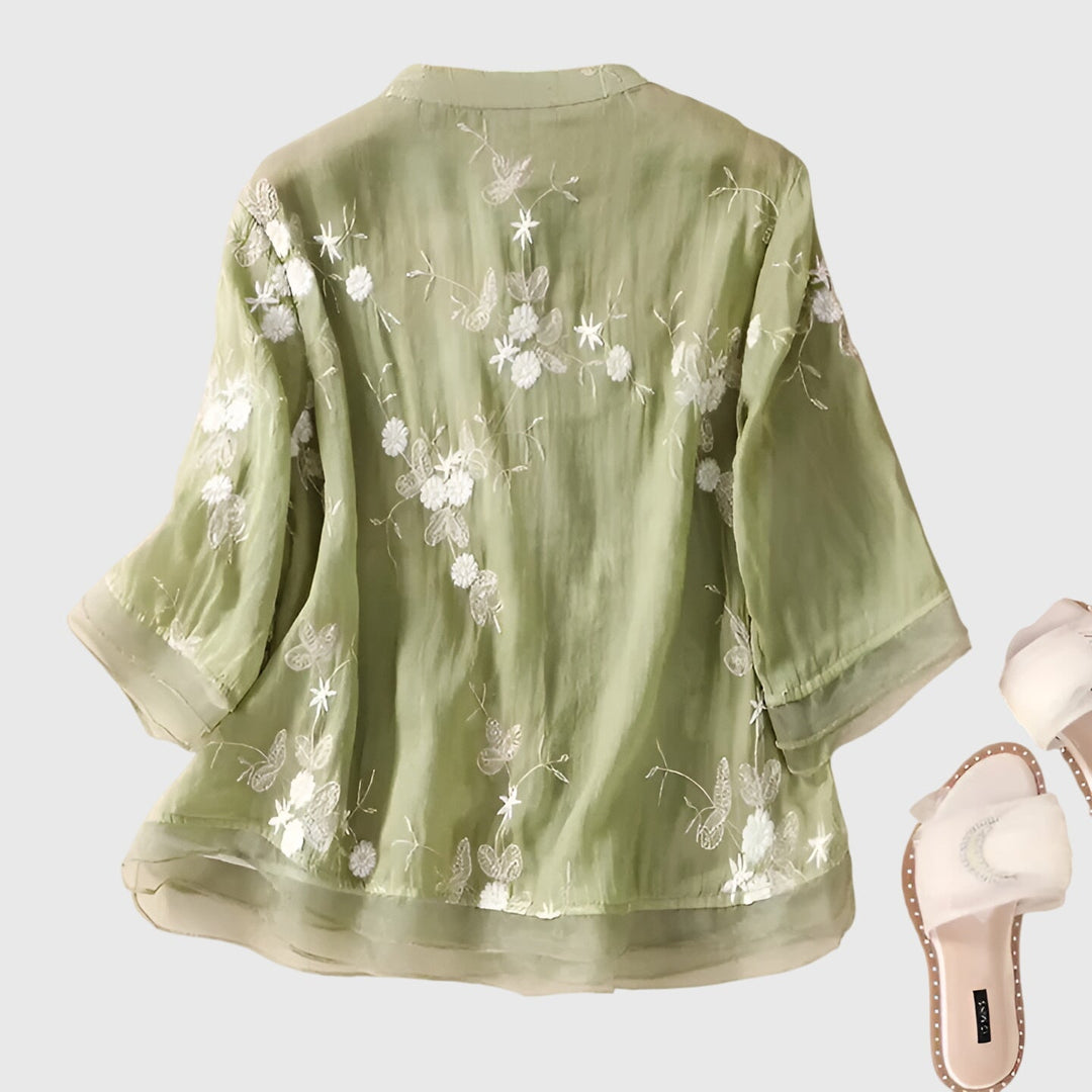 Nellie | Elegant Top With Embroidered Flowers