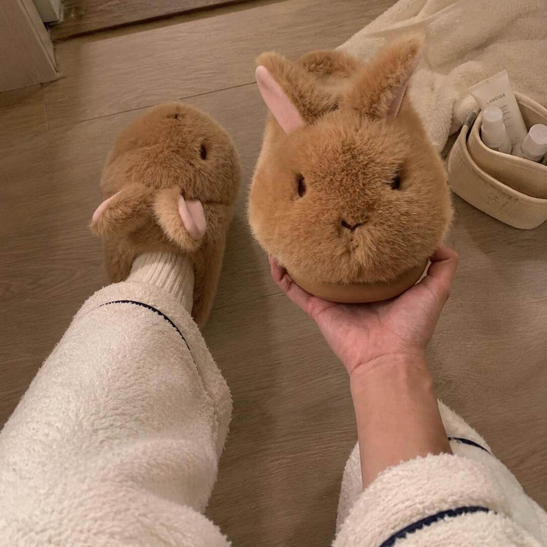 Fluffy Bunny Slippers for Women – Warm Padded Closed-Toe Slippers