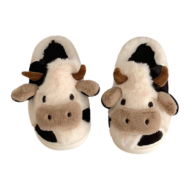 Fluffy Cow Slippers for Women with Non-Slip Sole
