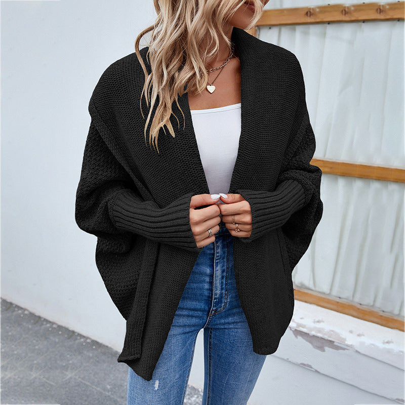 Oversized Batwing Cardigan with Wide Lapel Collar